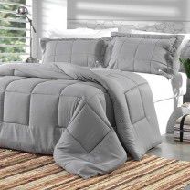 Jogo Edredom Casal Cinza - 3 Peças